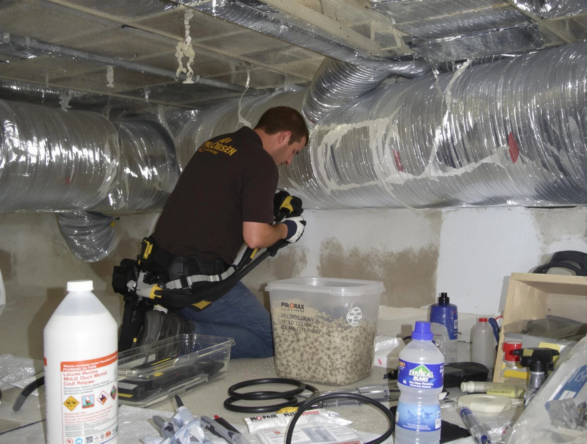Portland Air Duct Cleaning specialist performing professional mold removal from air ducts in Portland