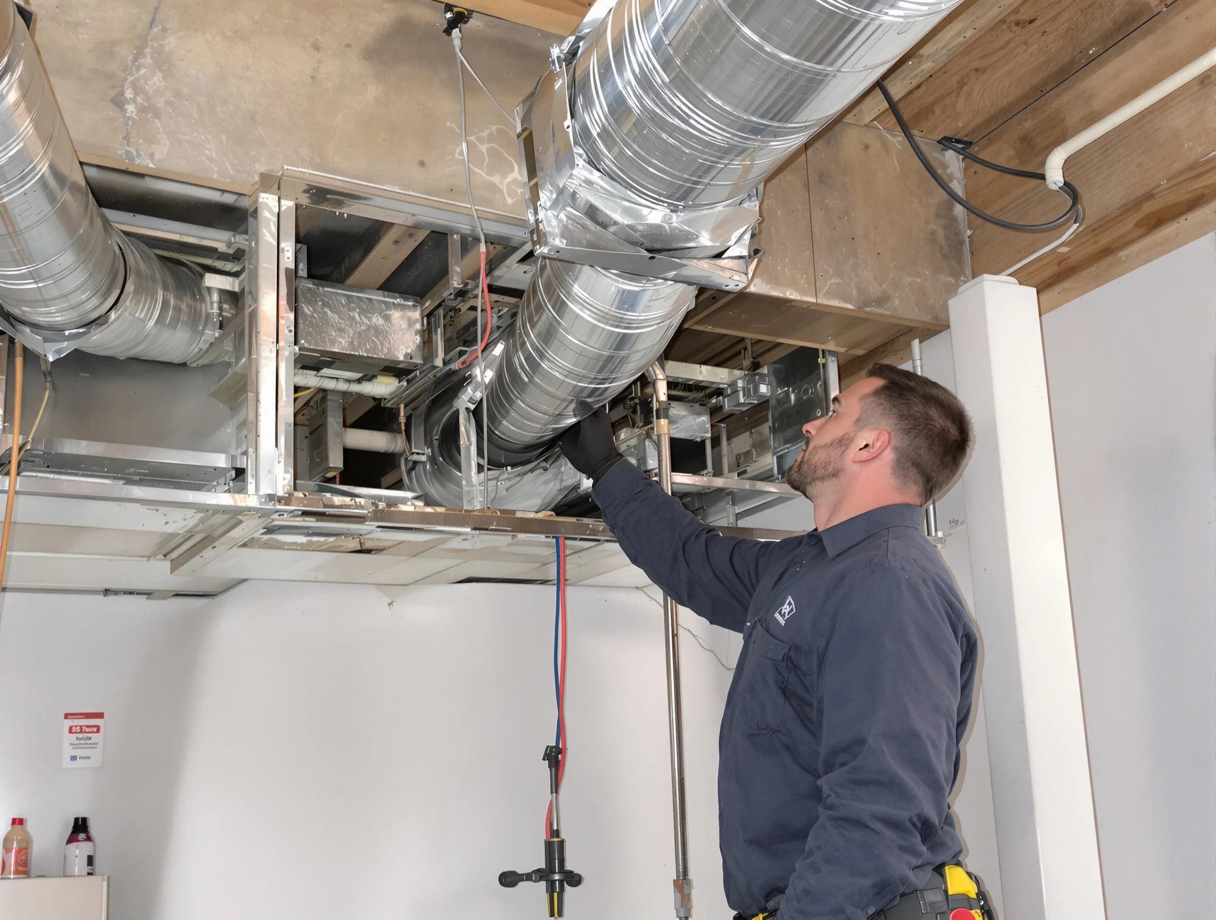 Portland Air Duct Cleaning technician performing professional air duct repair using specialized tools in Portland