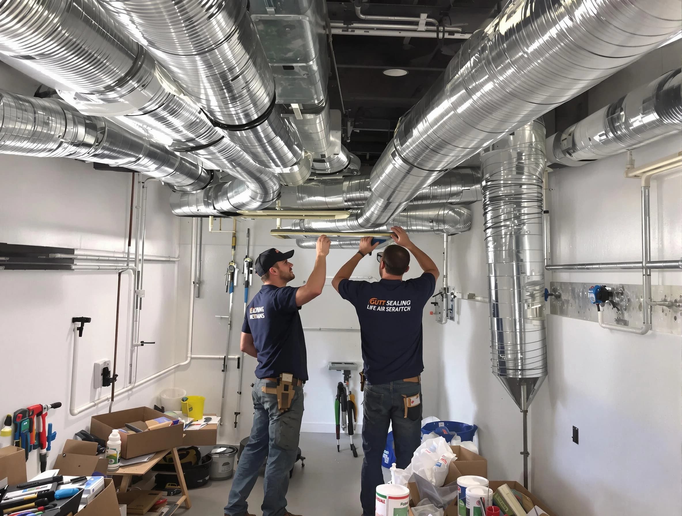 Portland Air Duct Cleaning technician applying professional duct sealing solutions in Portland