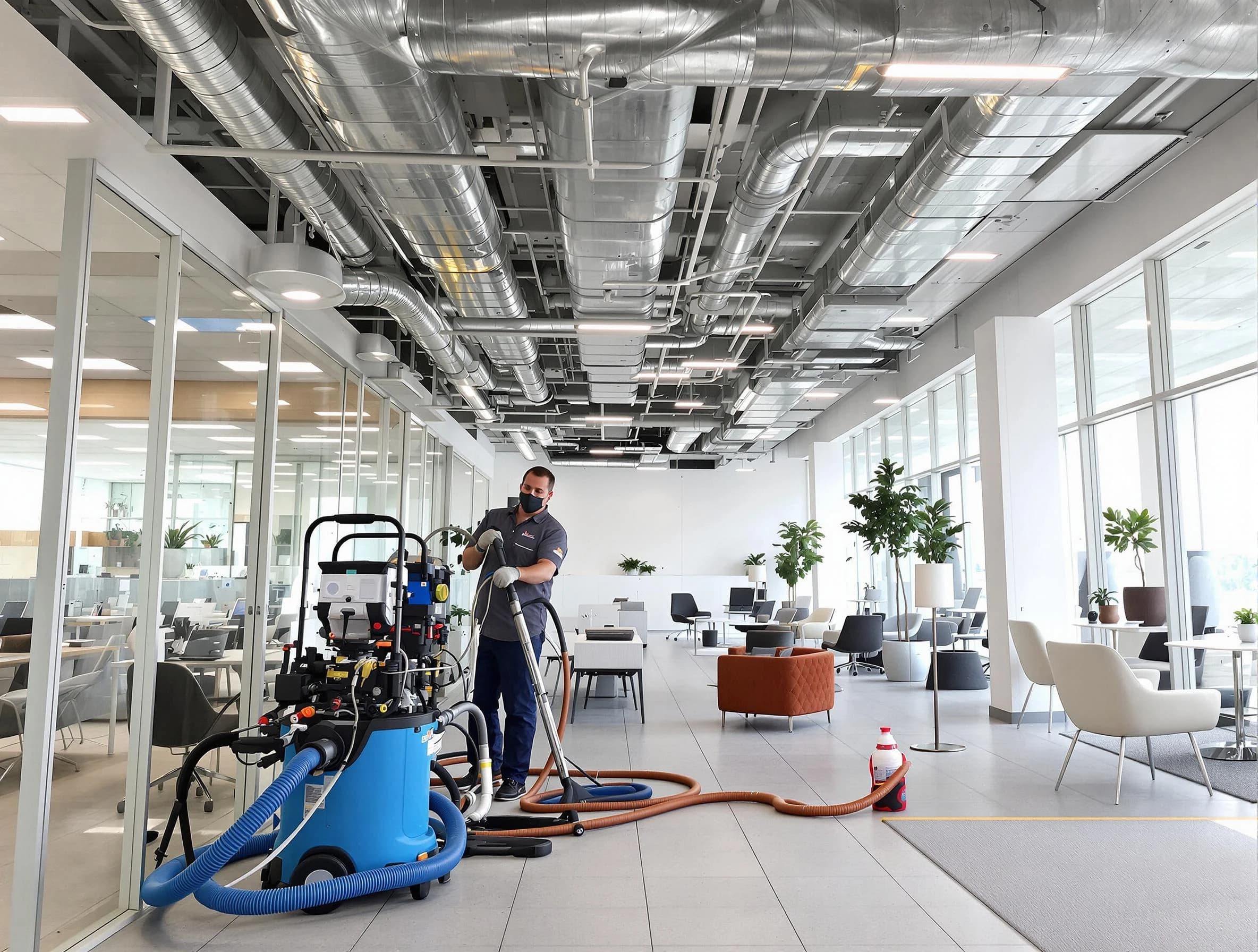 Portland Air Duct Cleaning team conducting comprehensive commercial duct cleaning at a business location in Portland