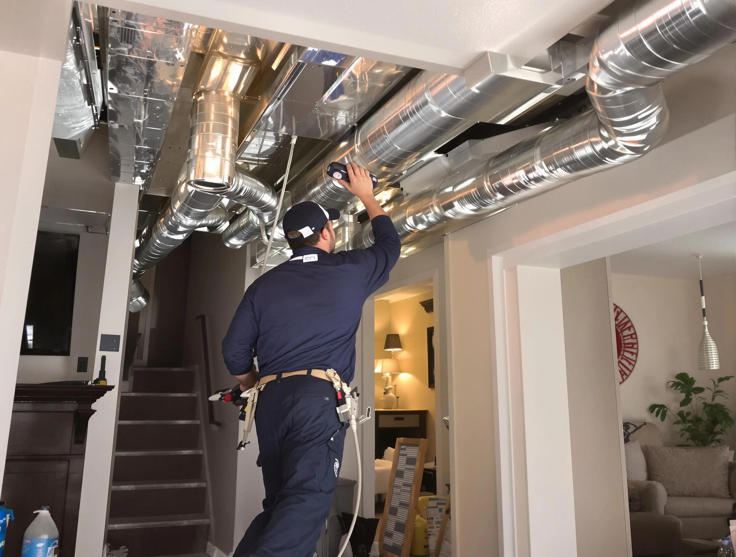Portland Air Duct Cleaning expert performing specialized duct cleaning in a mobile home in Portland