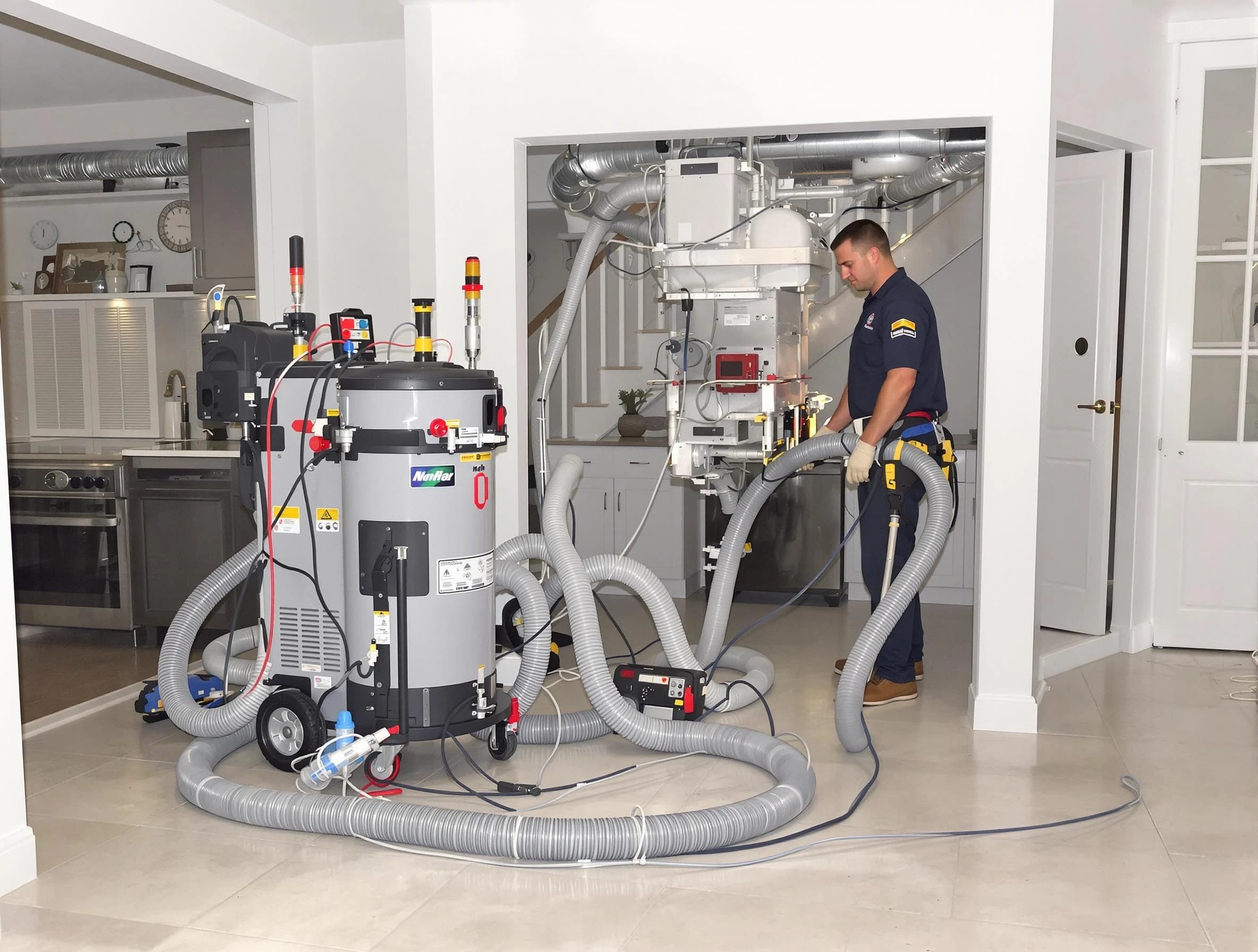 Portland Air Duct Cleaning technician operating negative pressure cleaning equipment for thorough duct maintenance in Portland