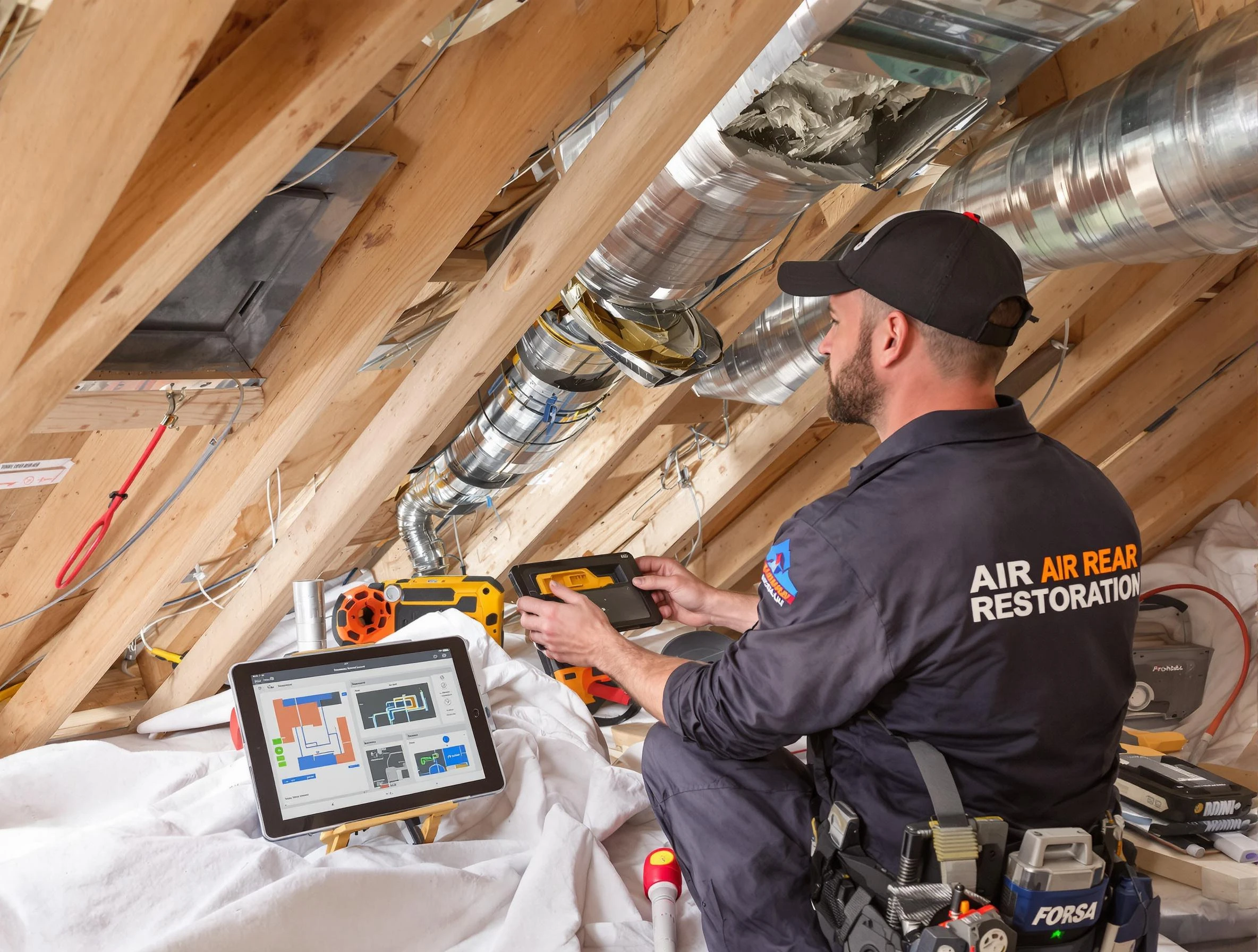 Portland Air Duct Cleaning technician performing precise duct repair work in Portland