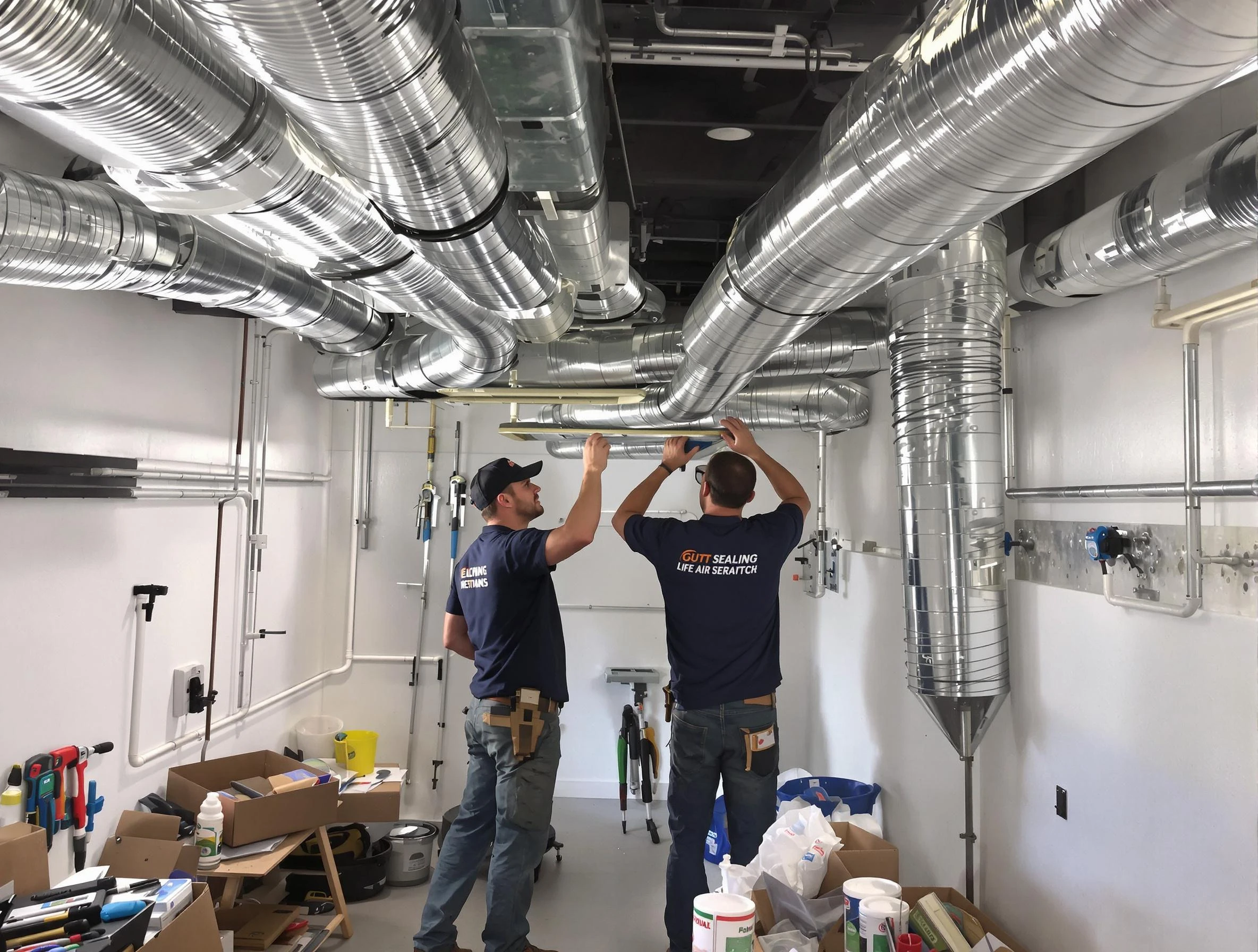 Portland Air Duct Cleaning technician applying professional duct sealing solutions in Portland